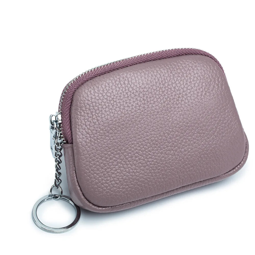 Genuine Leather Zipper Coin Purse Purple