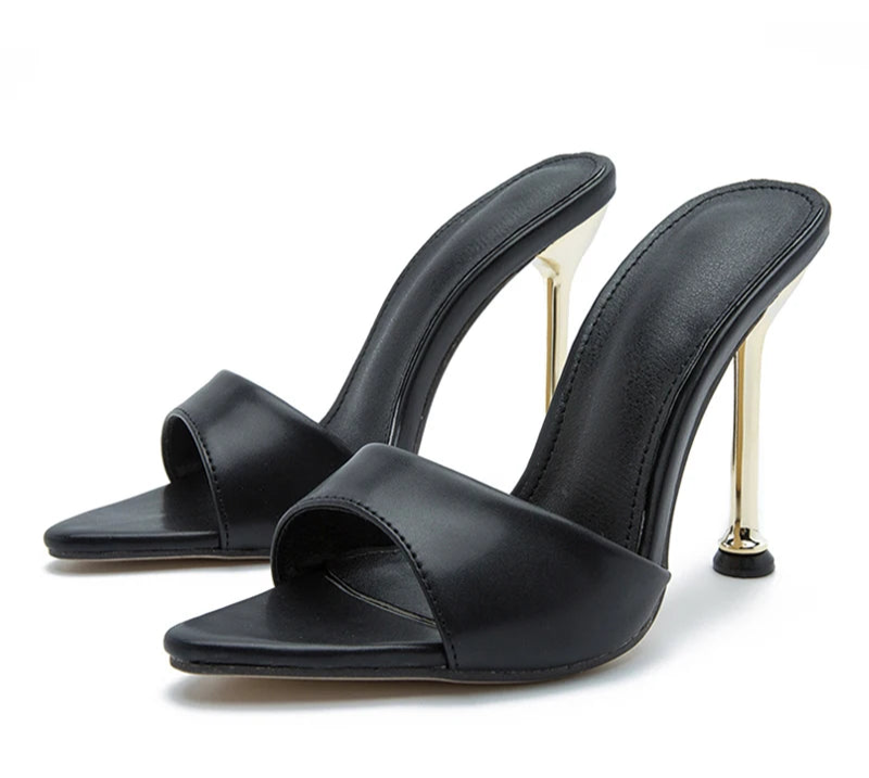 Quirky style open toe thin high heeled sandals Black