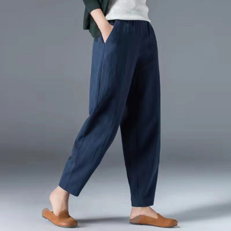 New Anti-cotton Elastic Waist Wide Leg Trousers Cyan