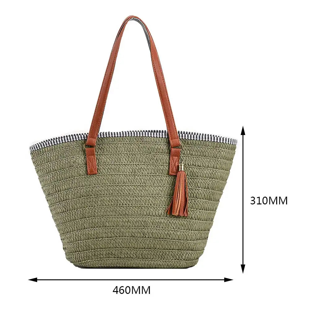 Casual summer Straw Tote Bag Army Green