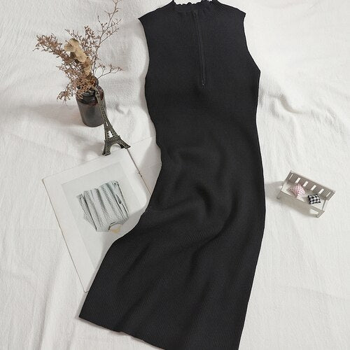 Sleeveless Zipper Knitted Dress