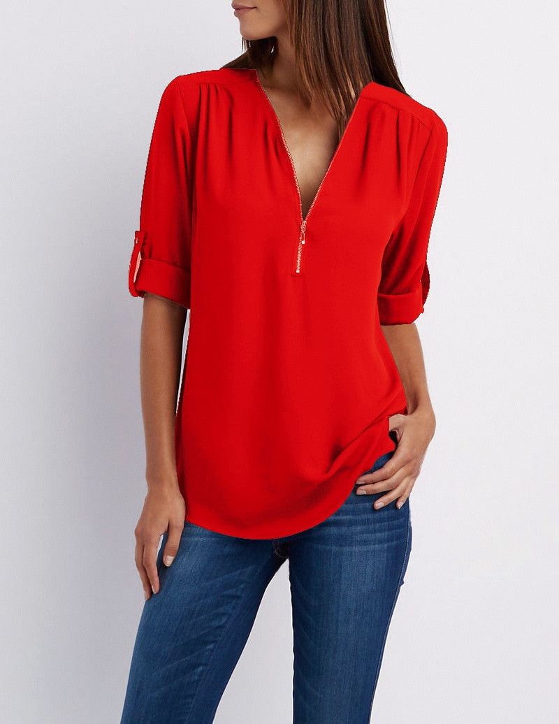 Women Chiffon Blouse Tops DaRed