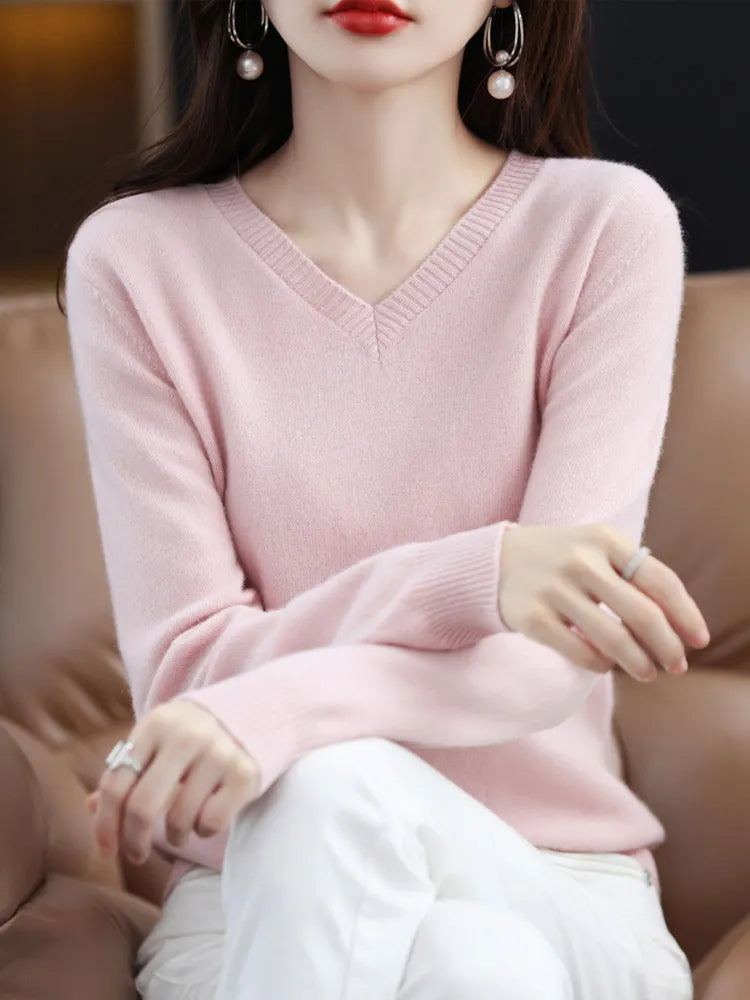 Women V-Neck Long Sleeve Pullover Autumn