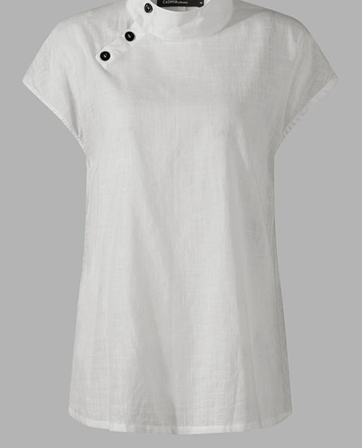 Summer Cotton Linen Blusas Mujer Stylish White Shirt