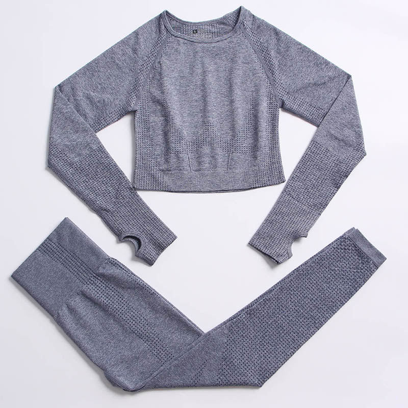 Women Workout Clothing Gym Yoga Set Blue Gray 2pcs 4