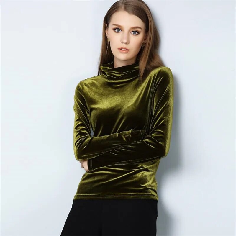 Women' Casual Turtle neck velvet top