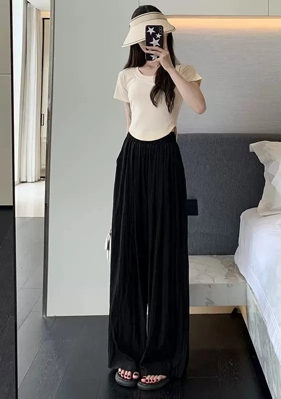 Elasticated waistband Wide Leg Trousers for Women Black