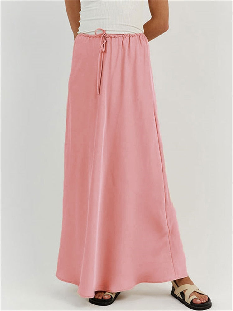 New High Waist Loose Female Long Skirt Pink S