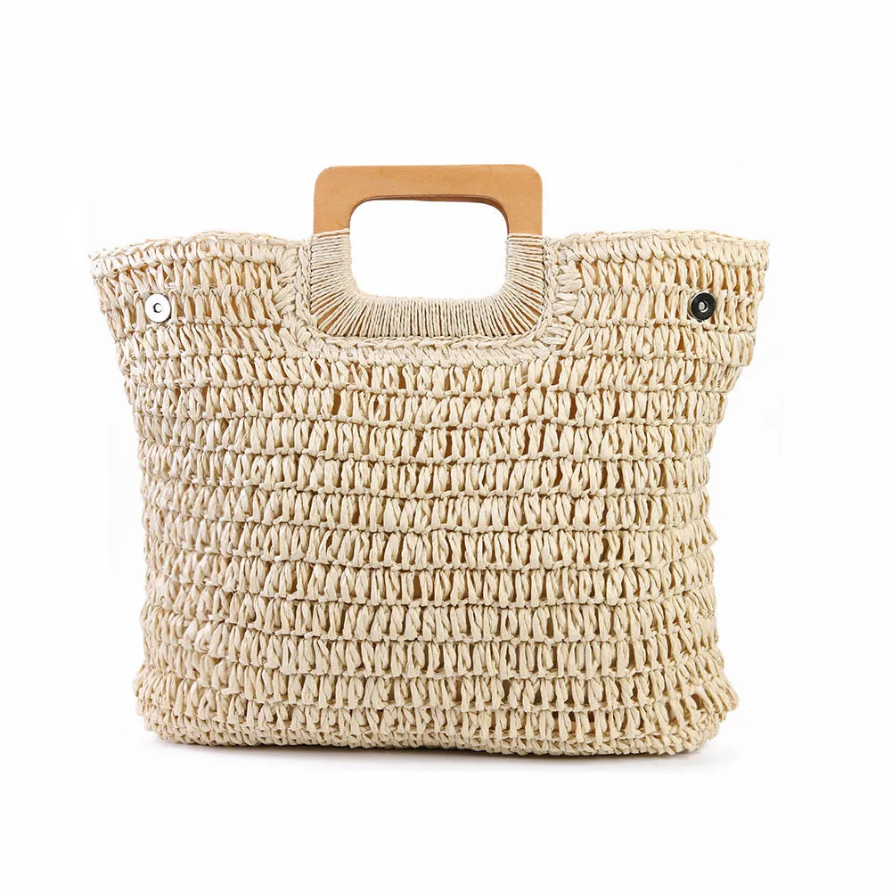 Casual summer Straw Tote Bag Beige 6