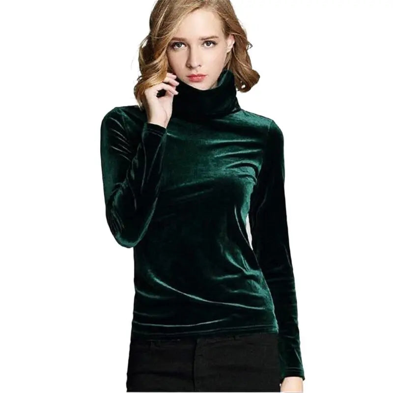 Women' Casual Turtle neck elegant velvet top