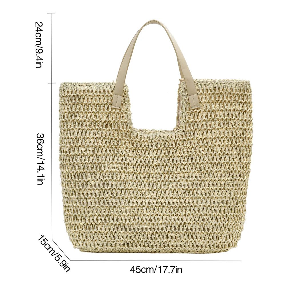 Casual summer Straw Tote Bag Beige 5