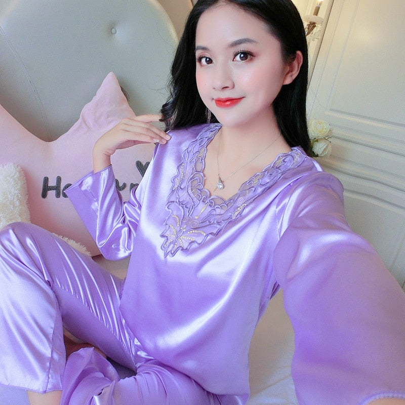 New Plus Size 5XL Satin Pajamas Set