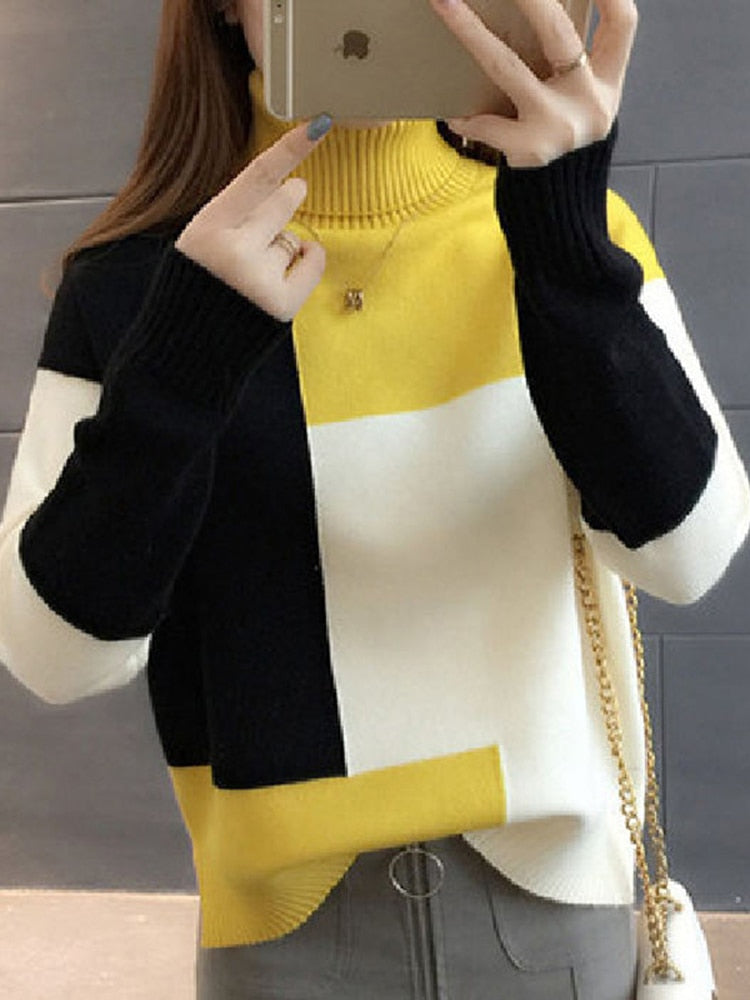 Patchwork Knitted Pullover Sweater