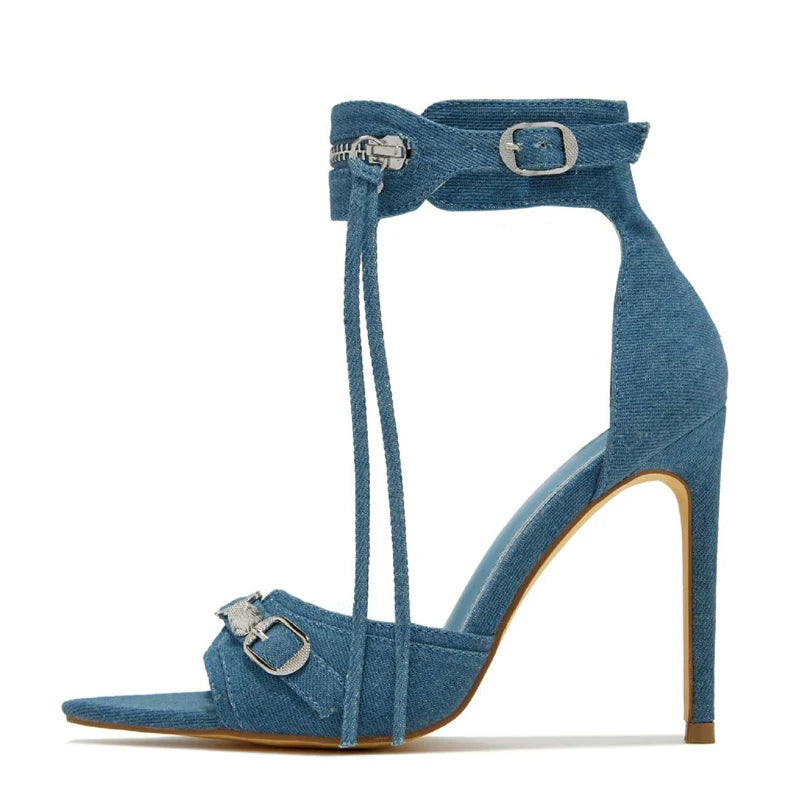 Summer Fashion Zip Tassel Women Sandals Blue