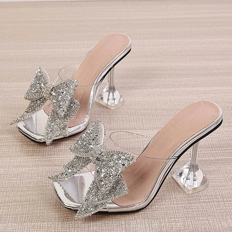 New bow transparent acrylic high heel shoes