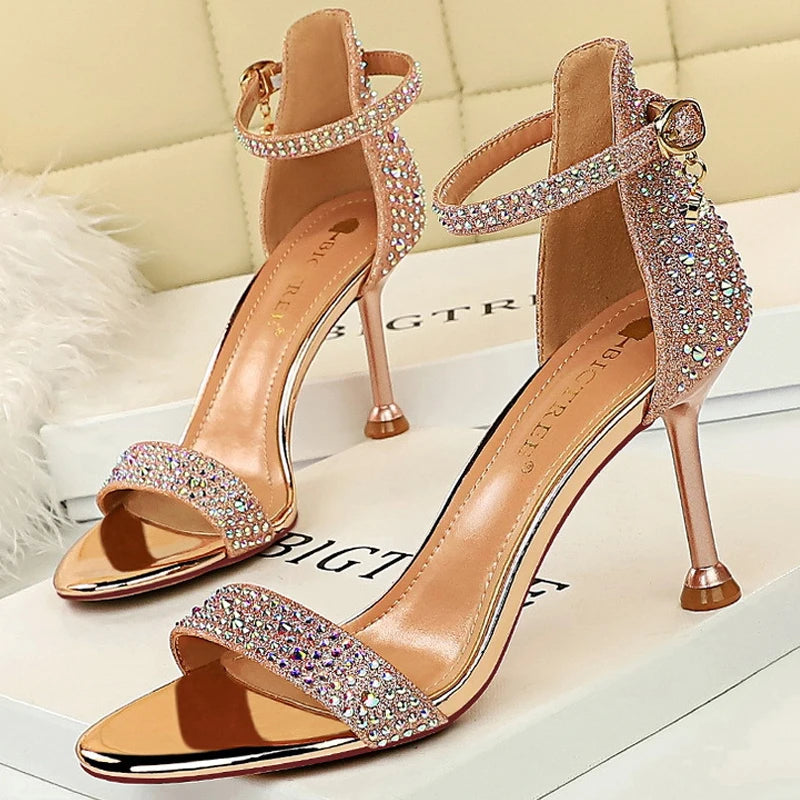 Rhinestone Women's High Heels Champagne