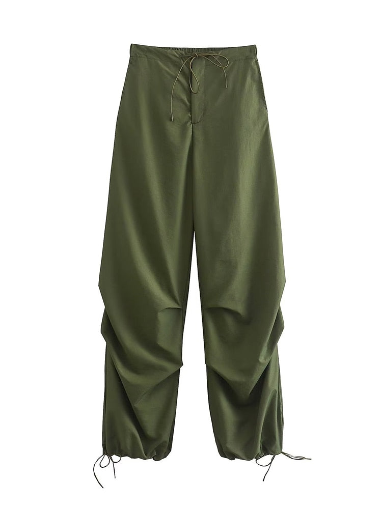 Women Fashion Parachute Cargo Pants Green