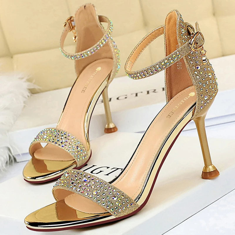 Rhinestone Women's High Heels gold