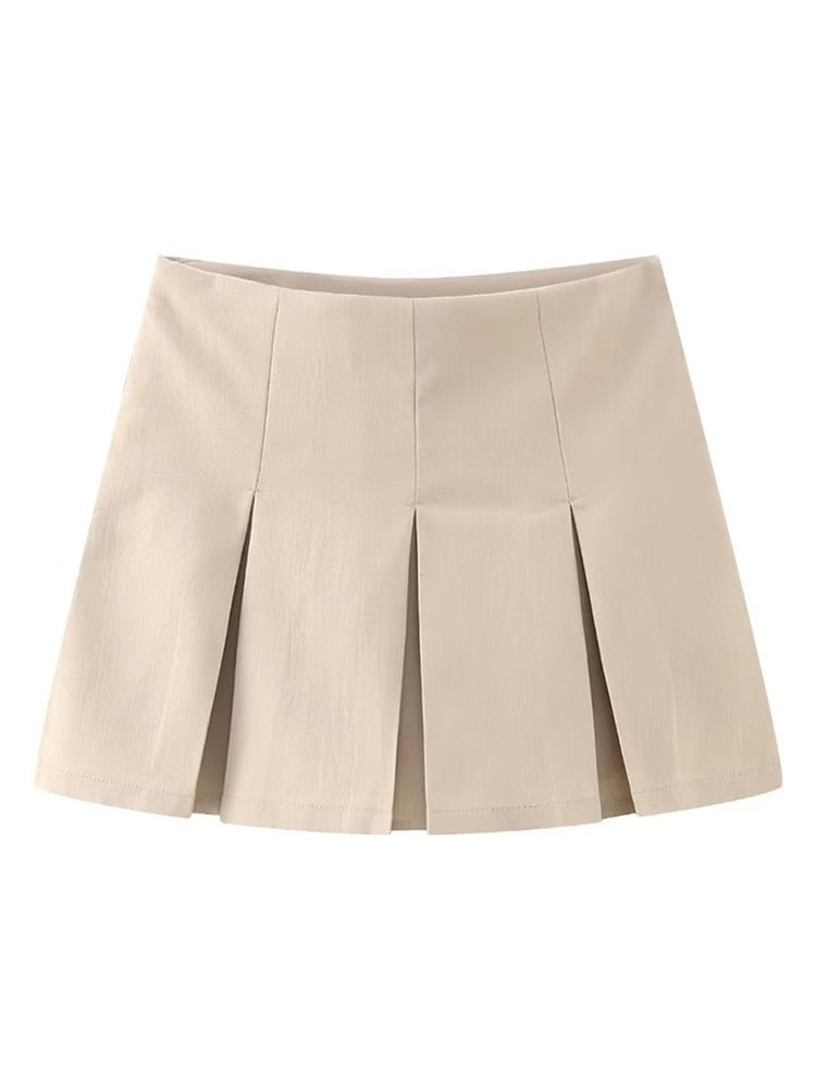 Women High Waist Wide Pleats Design Slim Skirts