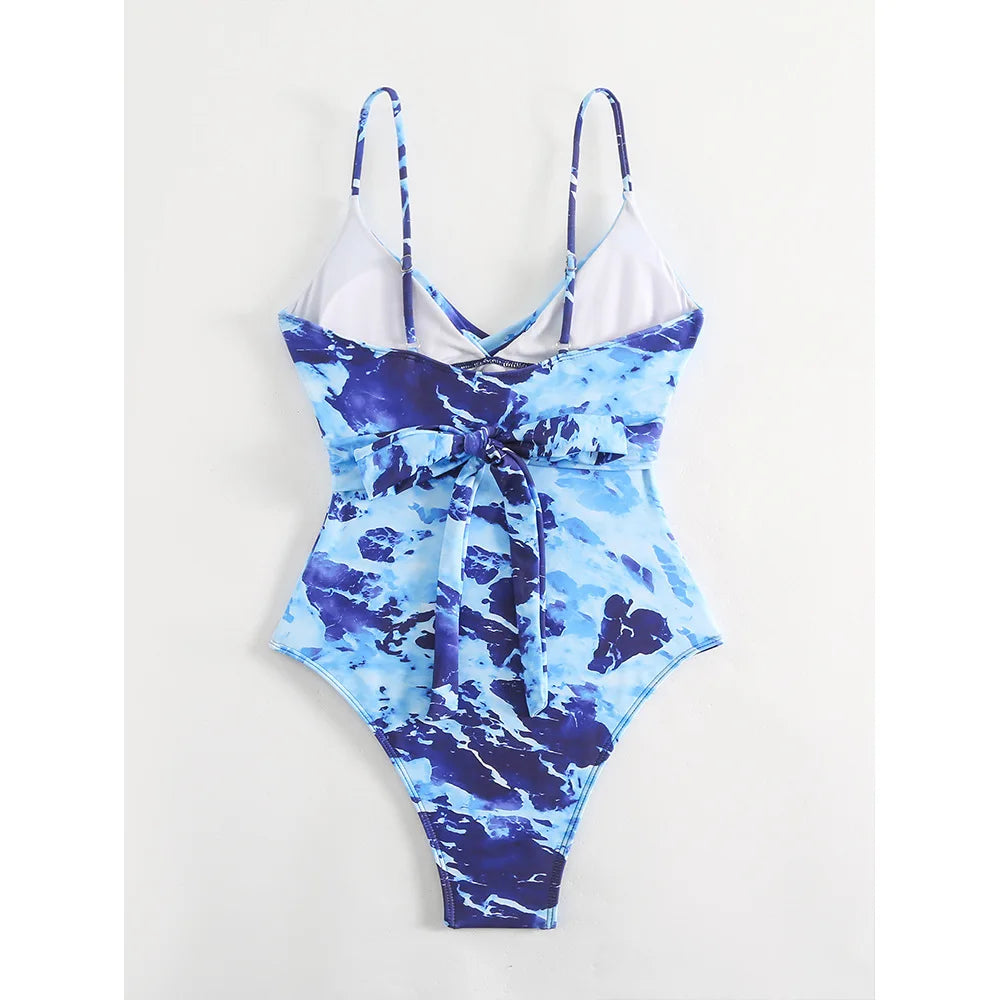 New Tie Dye One Piece Blue Swimsuit