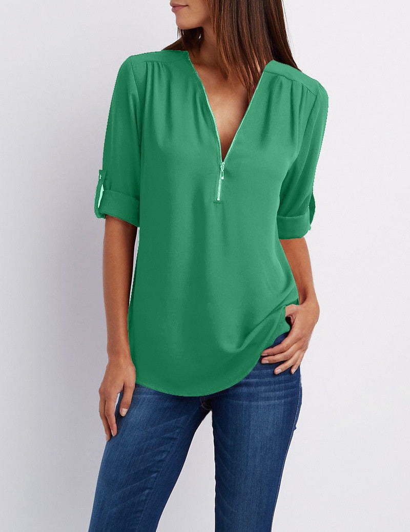 Women Chiffon Blouse Tops Grass green