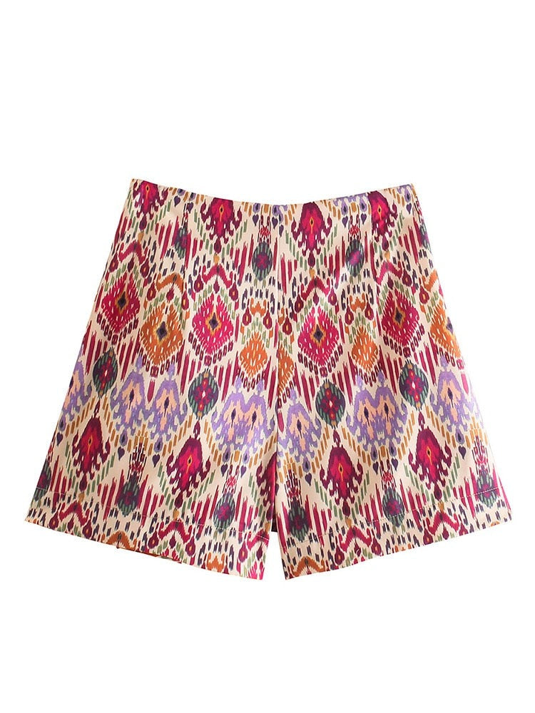 Women Fashion With Knotted Totem Print Shorts Skirts