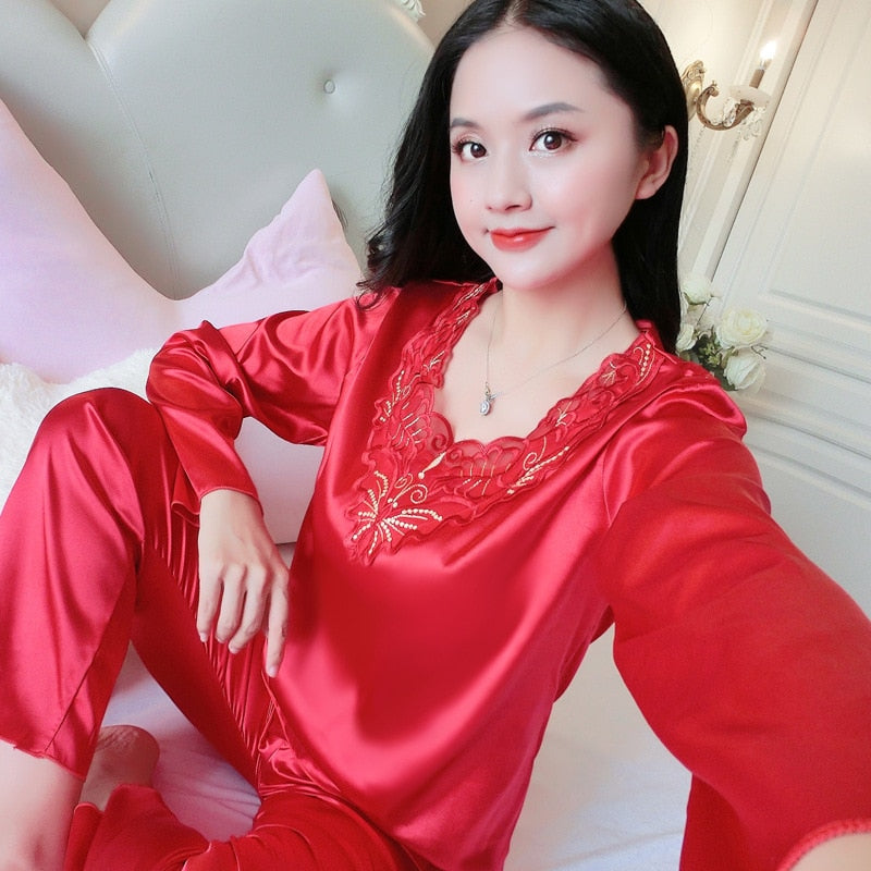 New Plus Size 5XL Satin Pajamas Set