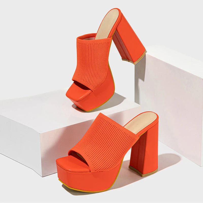 Women's 11.5CM Thick High Heels Orange