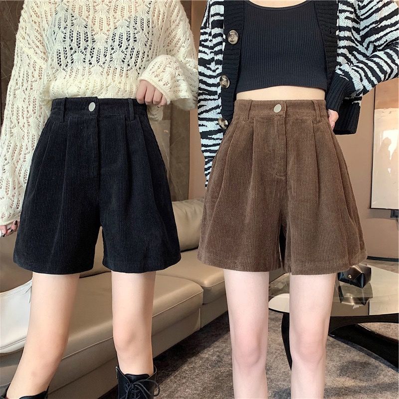 Women Wide Leg Corduroy High Waist Shorts