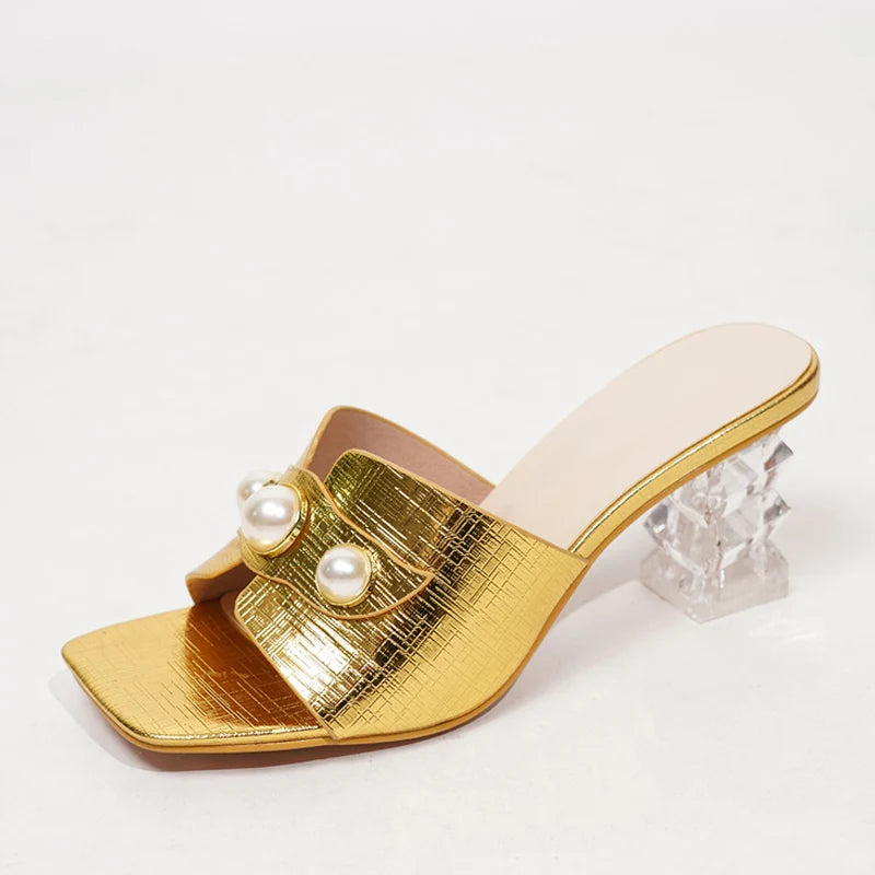 Fashion Chic gold Transparent Heel shoes Golden