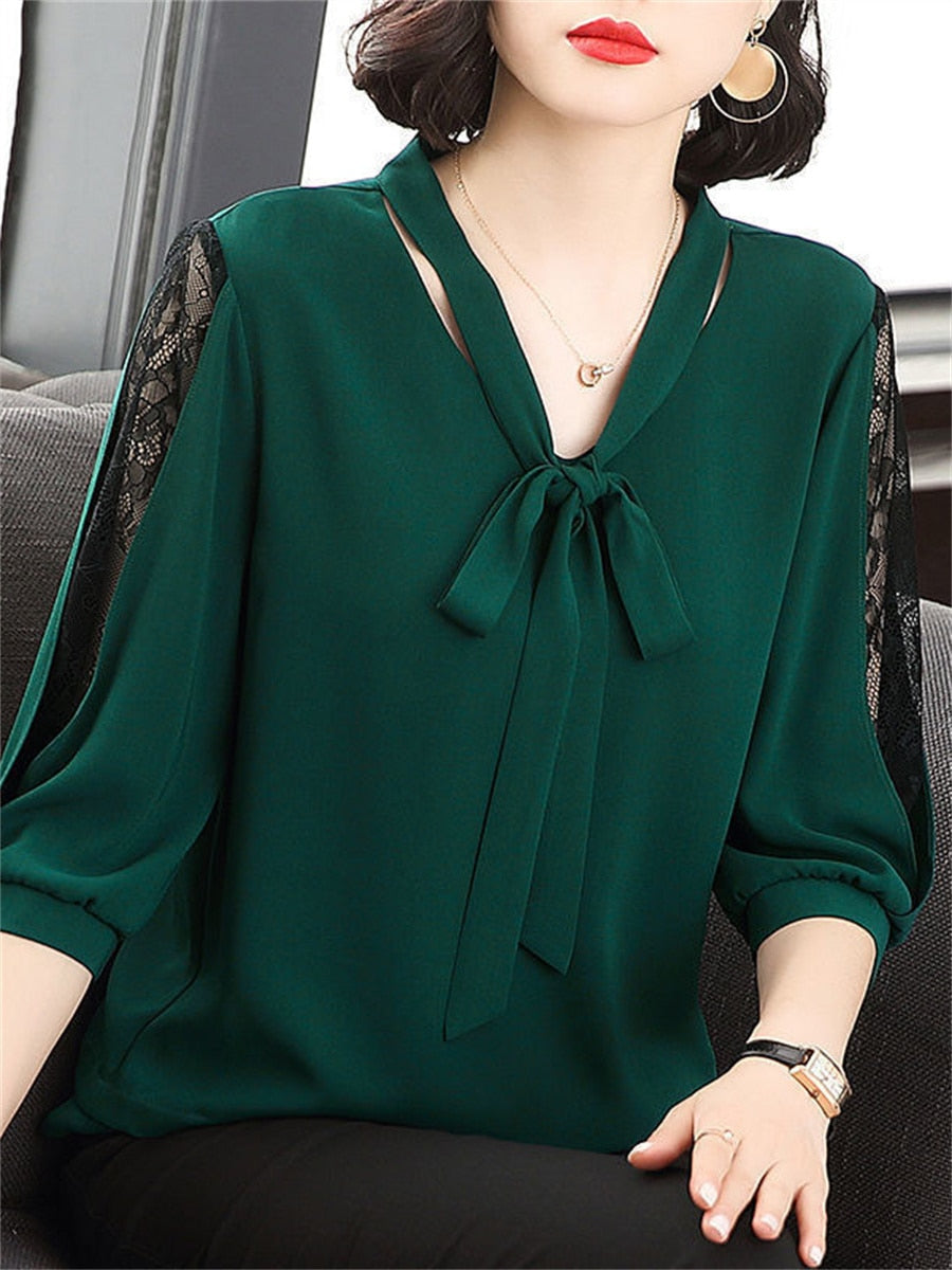 Women Spring Summer Style Blouses Tops green