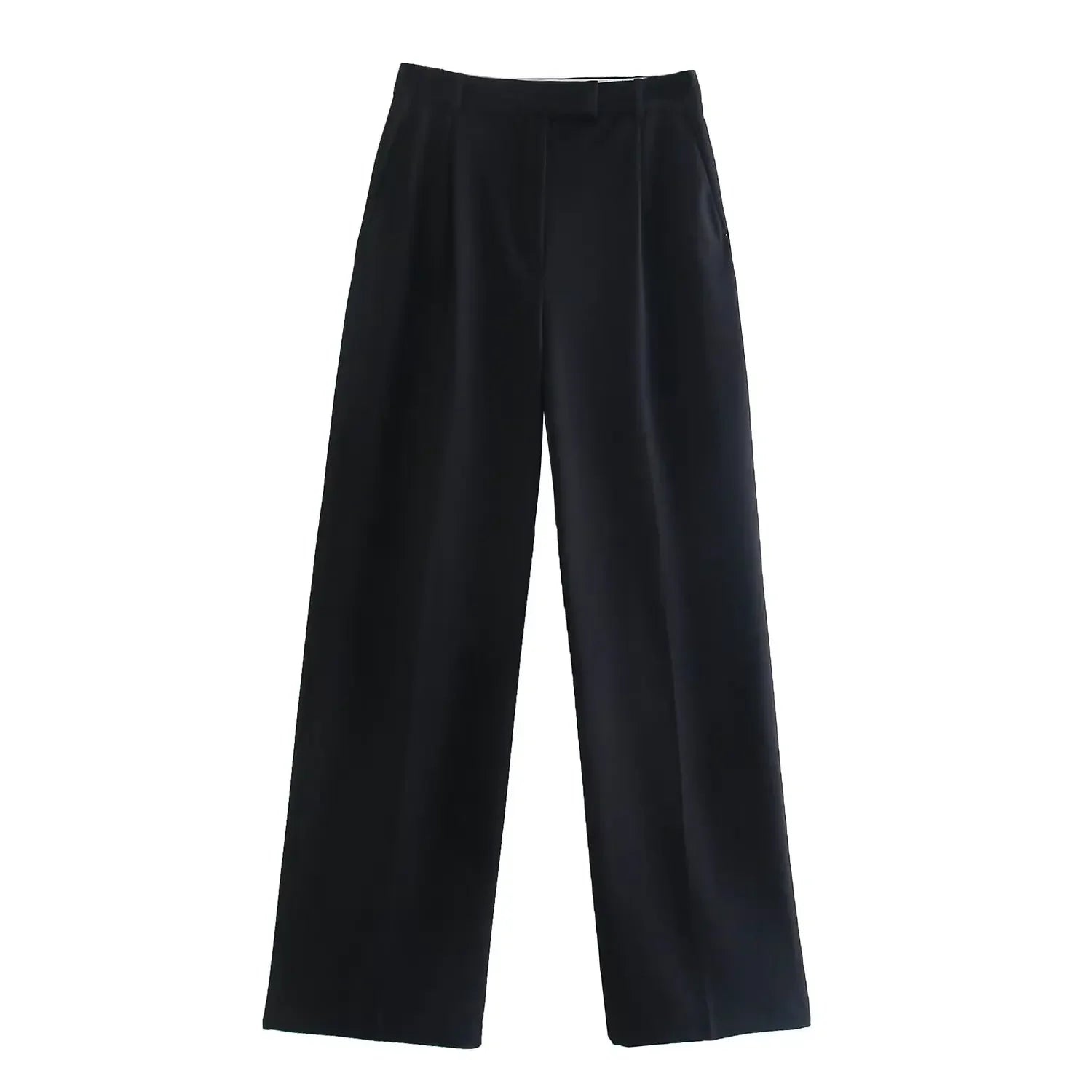 Zipper Straight Vintage High Waist Trousers Black