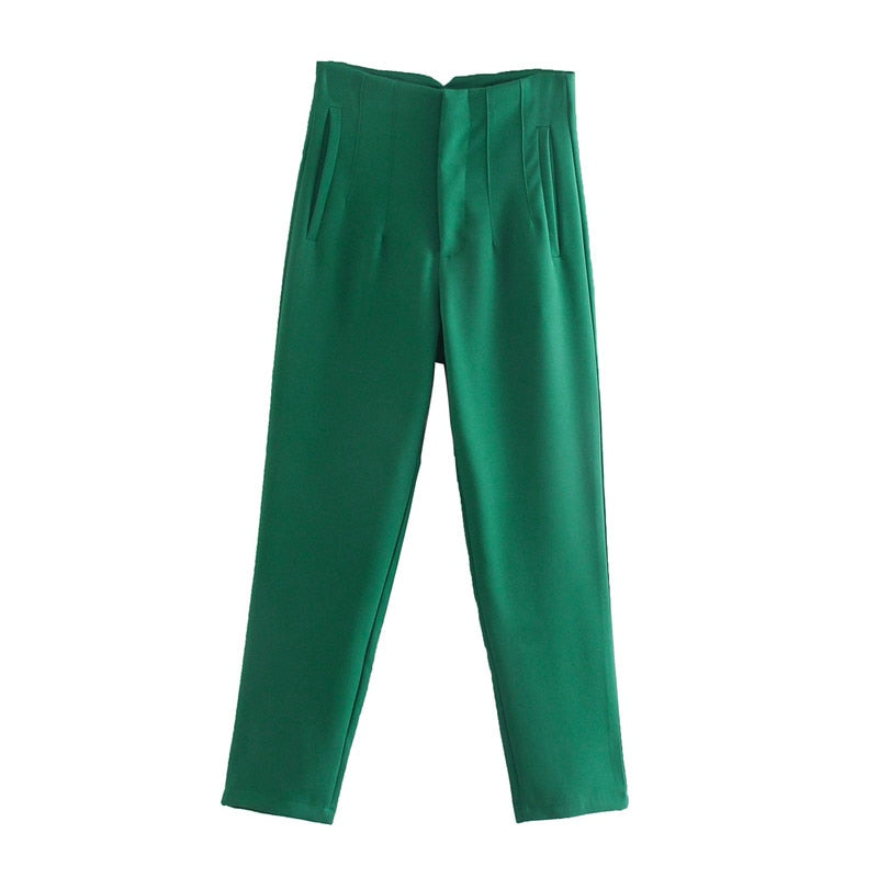 Women Pants 28 Color High Waist Pants Dark green