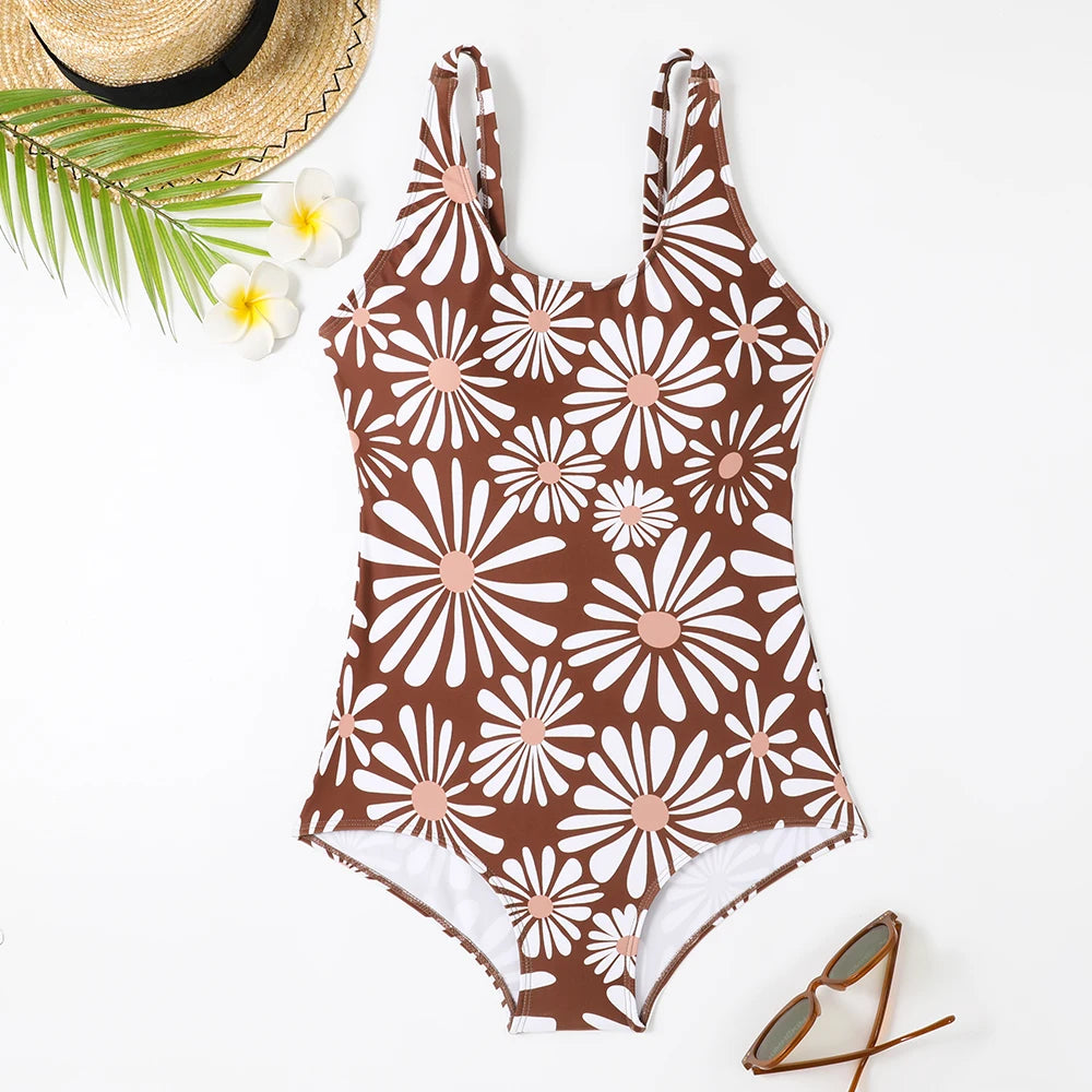 New Floral Print One Piece Swimsuit