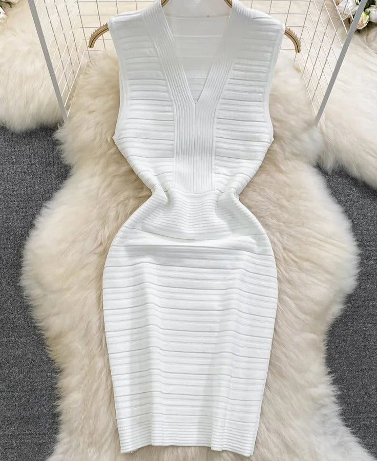 New Sexy Summer Knit Strap White Dress