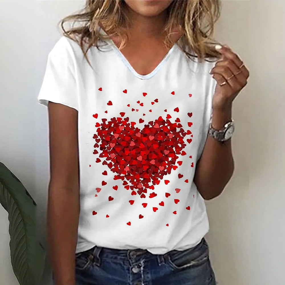 Women's Love Print Short Sleeve Top