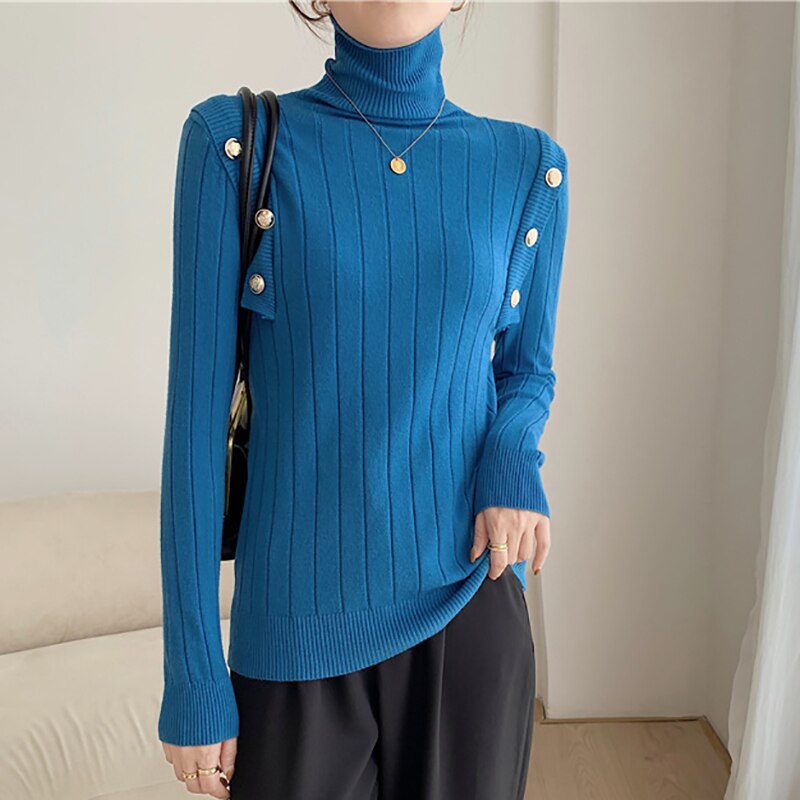 Long sleeve turtle neck Knitted with button detail sweater top