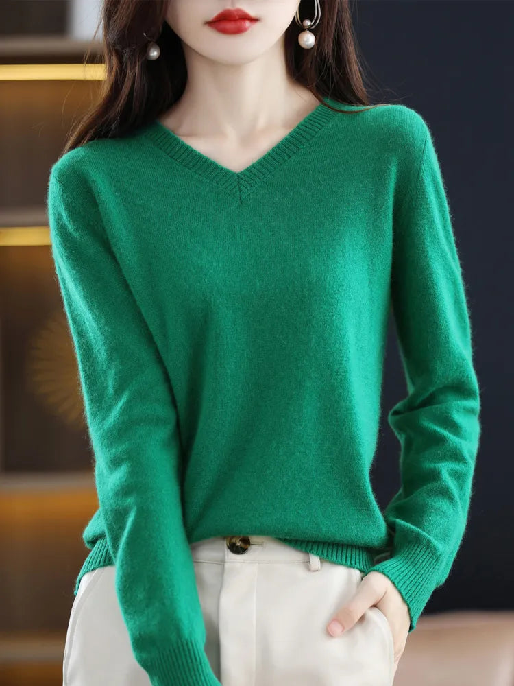 Women V-Neck Long Sleeve Pullover Autumn