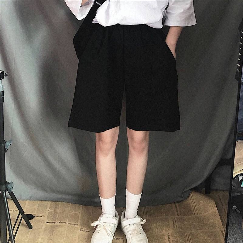 Women Fashion Elastic Waists Short Pants Black