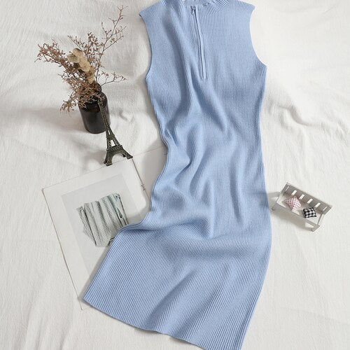 Sleeveless Zipper Knitted Dress