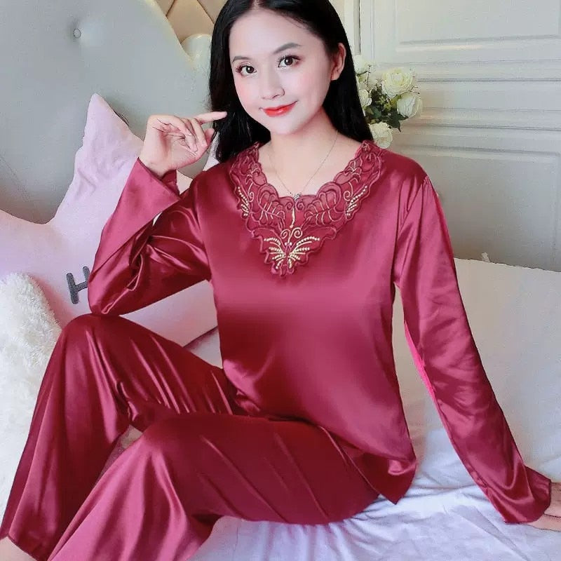 New Plus Size 5XL Satin Pajamas Set