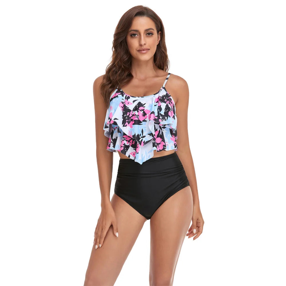 Women Ruffle Bathing Suit High Waist Swimsuit