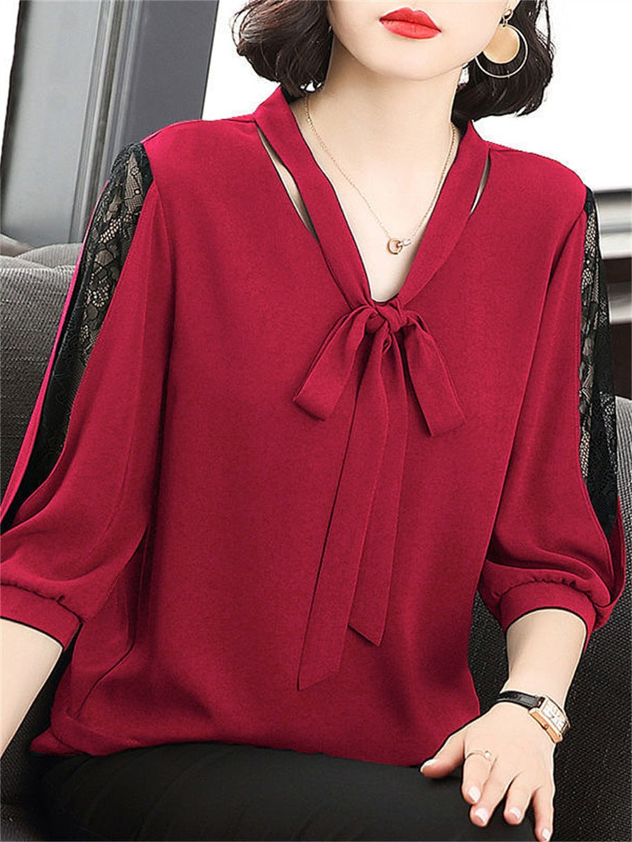 Women Spring Summer Style Blouses Tops red