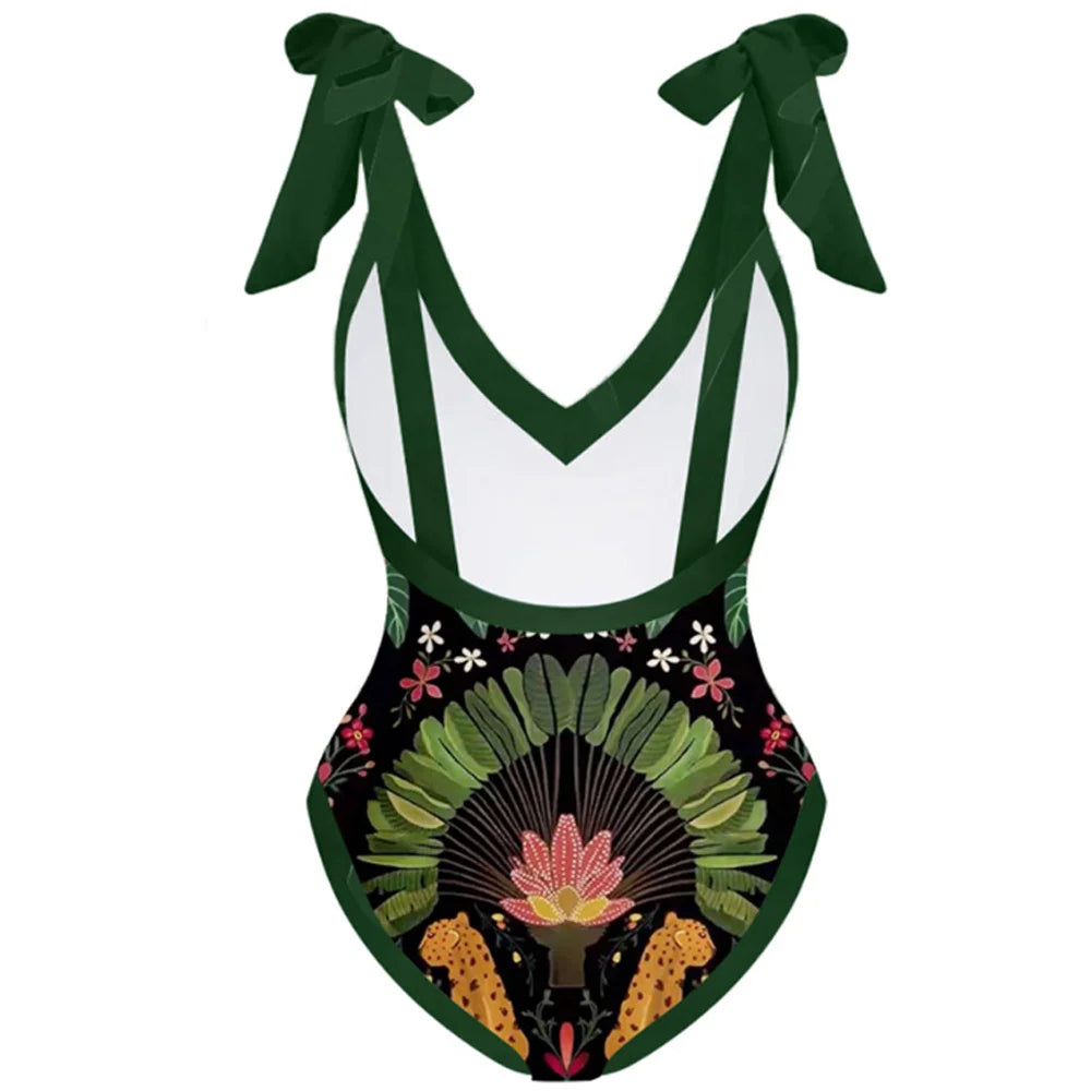 New Sexy Open Back One Piece Green Swimsuit