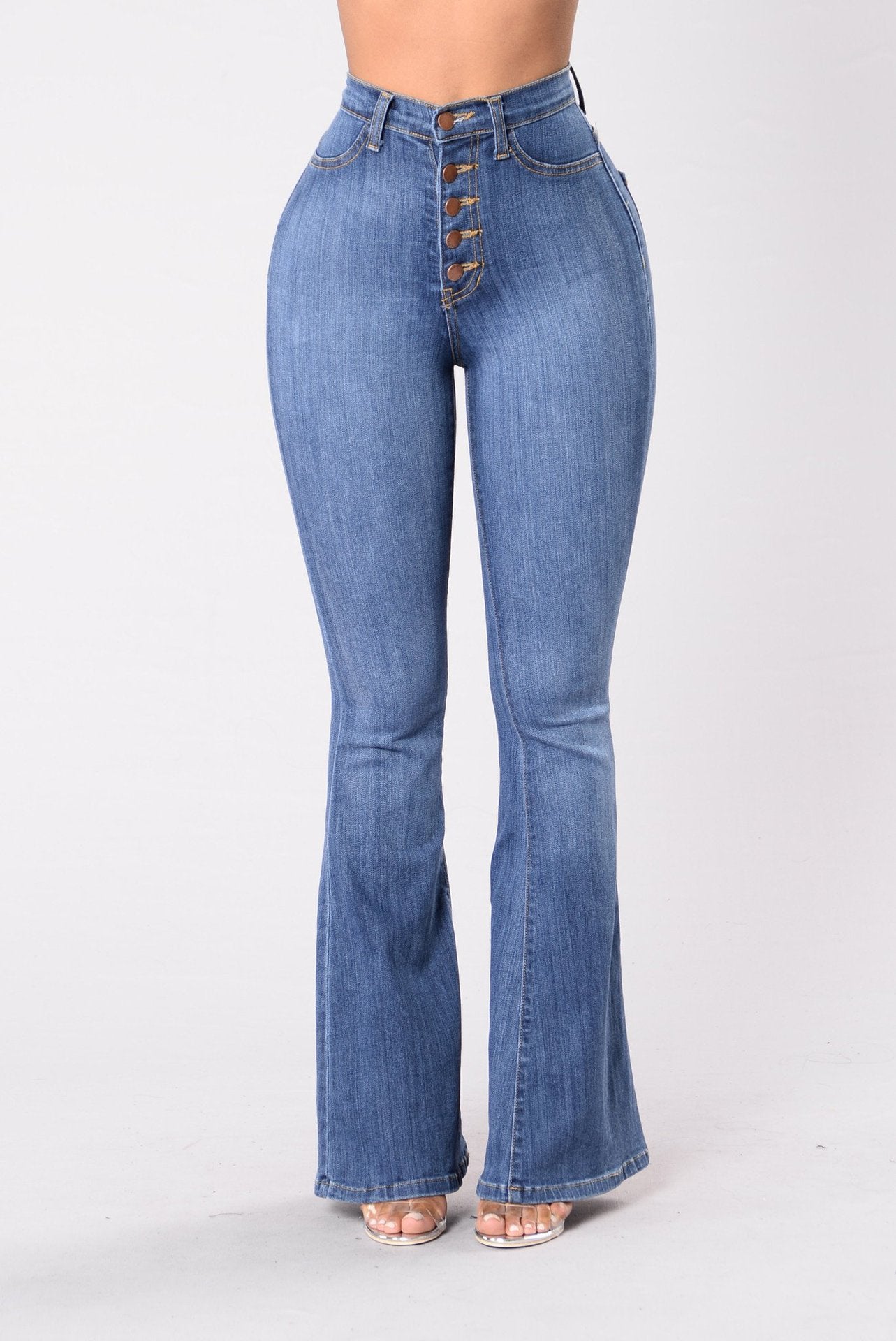 Women High Waist Flare Jeans Light Blue