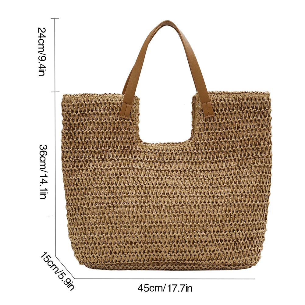 Casual summer Straw Tote Bag Coffee