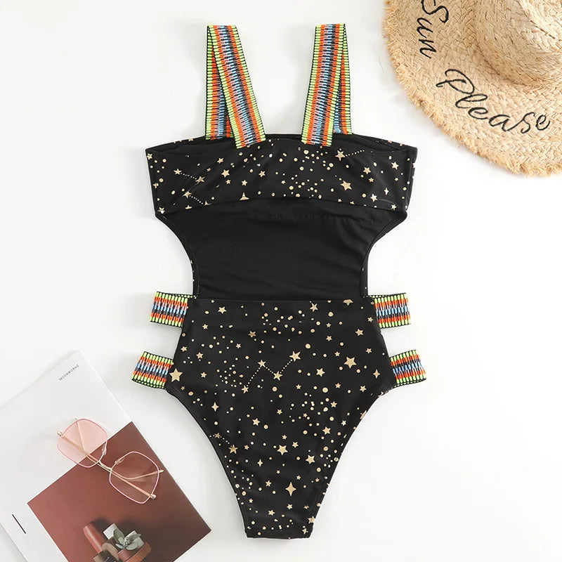 One Piece Push Up Sexy Star Print Swimwear