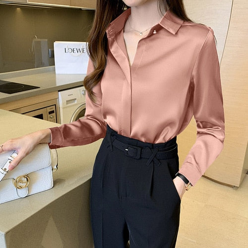 Woman Blouse Solid Shirts Pink