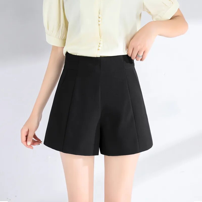 Summer Casual Loose Wide Leg Chiffon Shorts Black