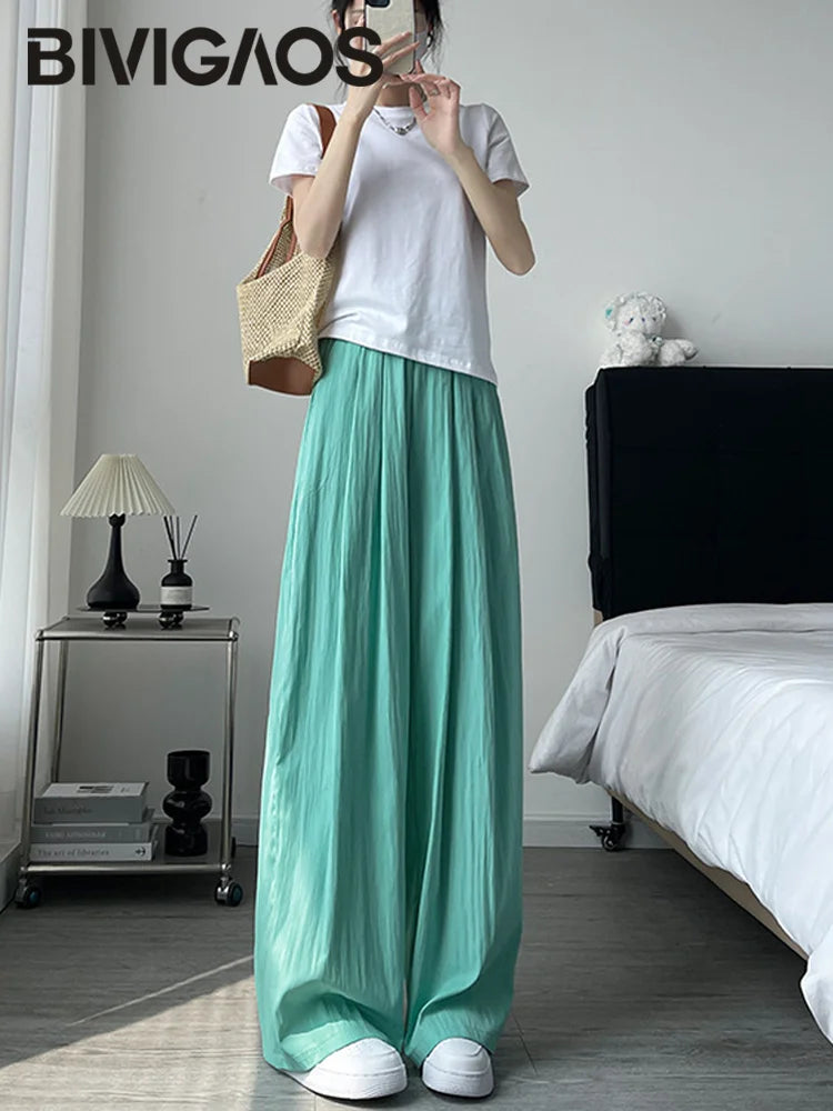 Elasticated waistband Wide Leg Trousers for Women Mint green